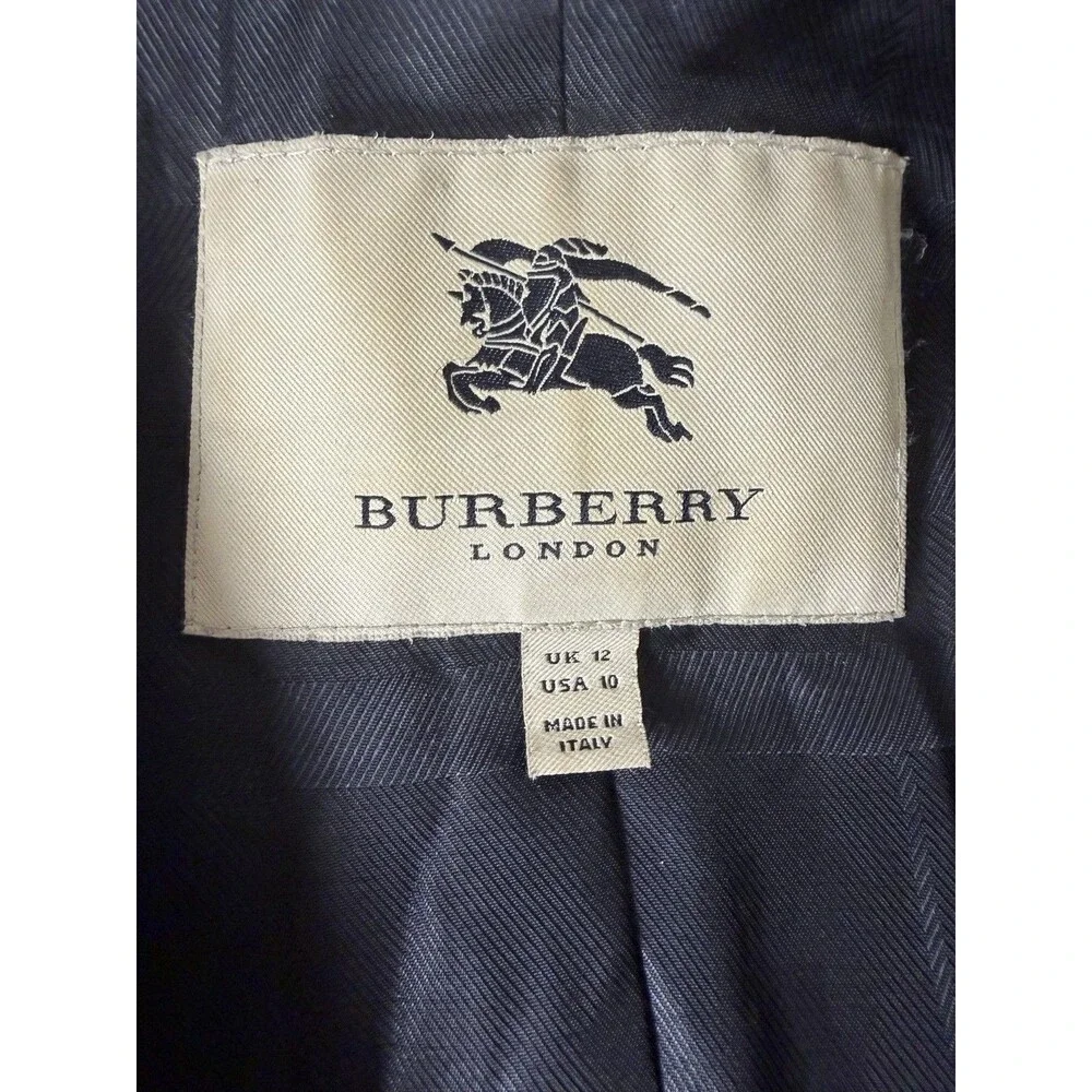 Vintage Burberry London Trench Coat US Size 10 Black Wool Cashmere Made In Italy